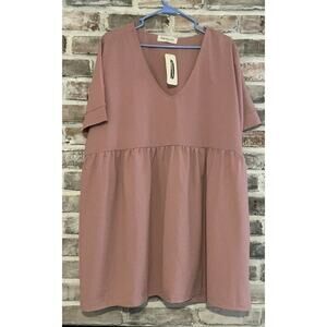 Impressions New With Tag Ladies Dress Pink V-Neck Short Sleeve Size 1X